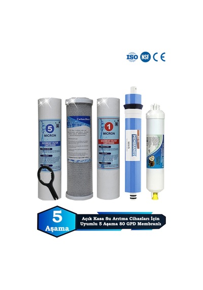 Sumarkt Açık Kasa Su Arıtma Cihazı Uyumlu 5 Aşama Cift Sediment 80 Gpd Süper Membranlı Filtre Bakım Seti