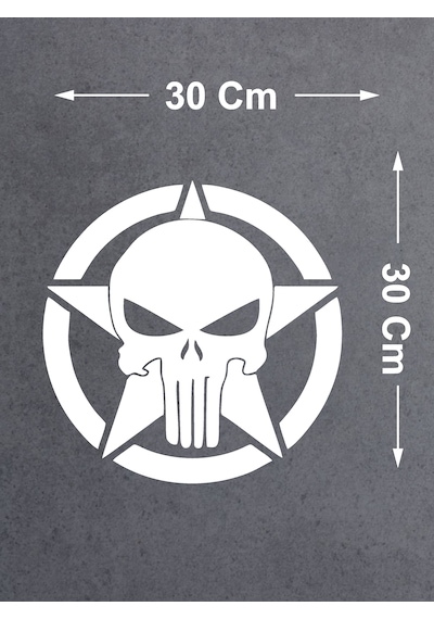 Punisher İnfazcı Kurukafa Yıldız Sticker - Araba Oto Motosiklet Cam Sticker - 00063 30x30 Cm