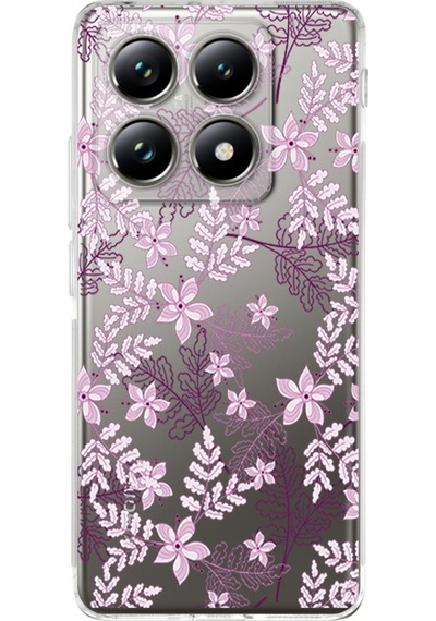 Xiaomi Mi 14t Pro İle Uyumlu Floral Pudra Baskılı Kamera Korumalı Şeffaf Kılıf