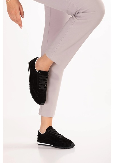 Gondol Kadın Hakiki Deri Süet Günlük Rahat Sneaker Als.100 Siyah Süet