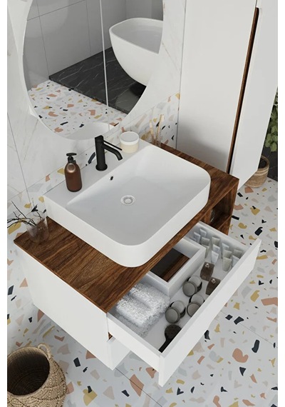 Koza Beyaz 90 Cm %100 Mdf Banyo Dolabı Ayna Lavabo Boy Dolabı Beyaz