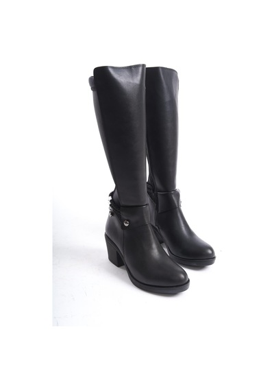 Asmi Shoes Kadın Loft Halat Toka Detaylı Dalgıç Kumaş Çizme Siyah Siyah
