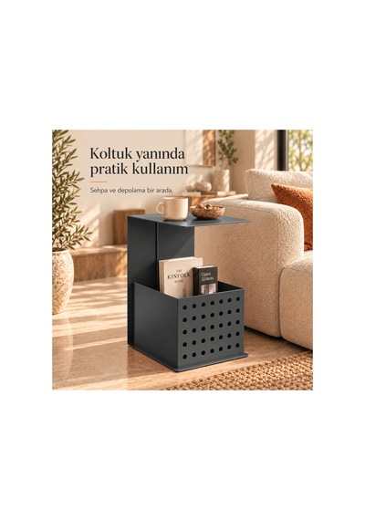Frame Metal Yan Sehpa Modern Tasarım Depolama Hazneli Yan Sehpa Gri - 935176377 Gri