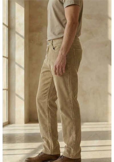 Little Cup Jeans Co Erkek Baggy Fit Rahat Kalıp Kadife Bej Pantolon