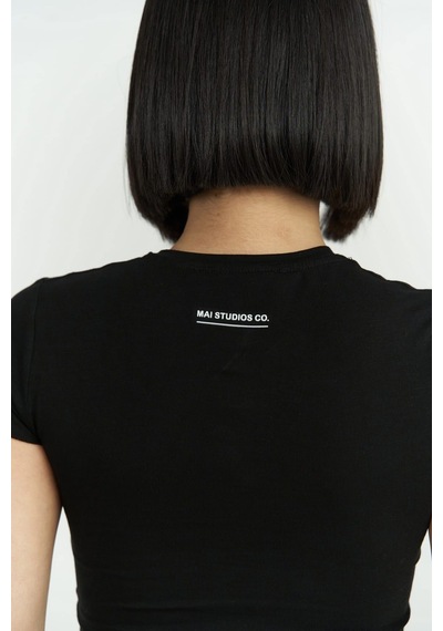 1602 - Mai Collection  Toppin Siyah Penye Crop Siyah