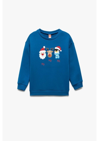 Koton Erkek Bebek Bisiklet Yaka Uzun Kollu Pamuklu Yılbaşı Baskılı Sweatshirt Mavi