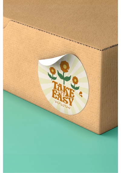 Take It Easy Çiçekli Yuvarlak Sticker Etiketi 3x3cm St2402 Çok Renkli