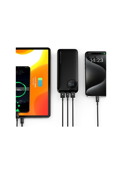 Recci RPB-P48 22.5W 10000 mAh  PD 20 W Dijital Led Göstergeli Hızlı Şarj Powerbank Siyah