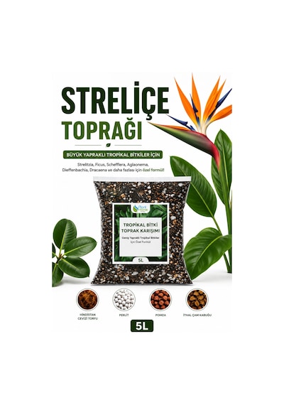 Straliçe Cennet Kuşu Toprağı 5 L Ficus, Schefflera, Aglaonema, Dieffenbachia, Dracaena Ve Büyük Yapraklı Tropikal Bitkiler İçin Premium Hazır Toprak Karışımı Diğer