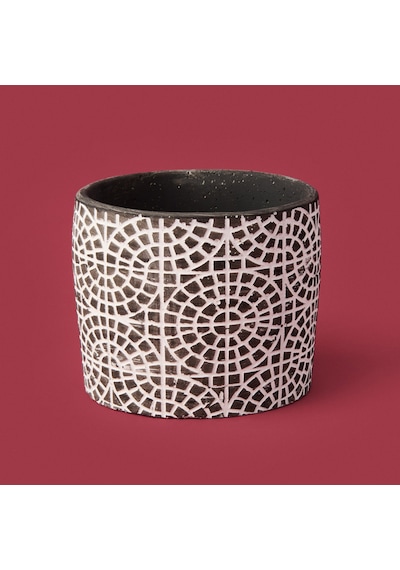 Objevii Mozaik Desen Beton Saksı - Siyah - 10x13 Cm Renkli
