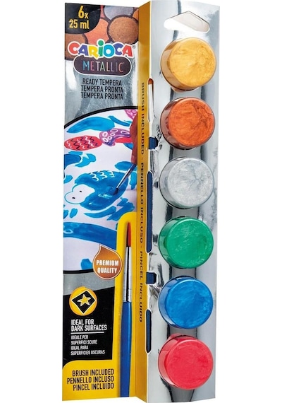 Carioca Tempera Suluboya Süper Yıkanabilir Fırçalı 25 Ml 6 Renk Metalik