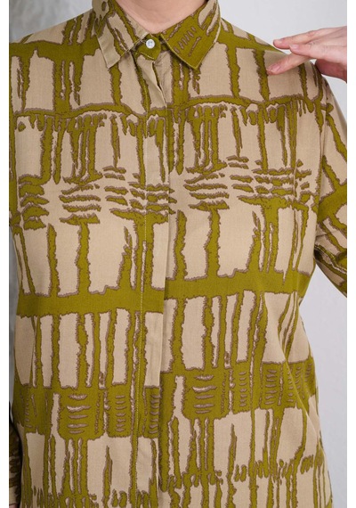 Polologin Butik Yeşil Çizgili Tunik Ve Krem Pantolon Takım Yeşil & Krem