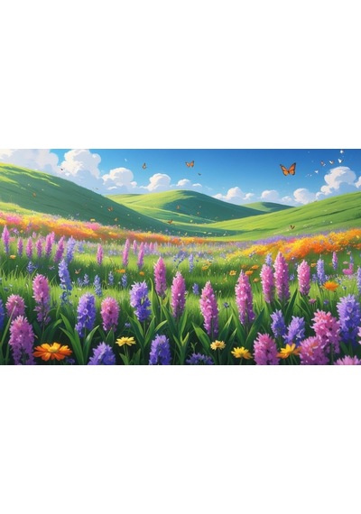 Kelebekler Yabani Çiçekler İçinde Bahar Havası 02 Çerçevesiz 50x30 Cm Pvc Tablo