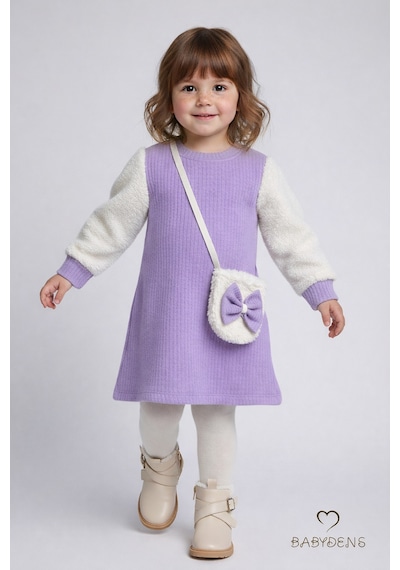 Babyden's Bayramlık Şık Ve Rahat Kız Bebek Elbise Çantalı Yumuşak Peluş Kollu Kışlık Çocuk Kombini Lila Babyden's Bayramlık Şık Ve Rahat Kız Bebek Elbise Çantalı Yumuşak Peluş Kollu Kışlık Çocuk Kombini Lila