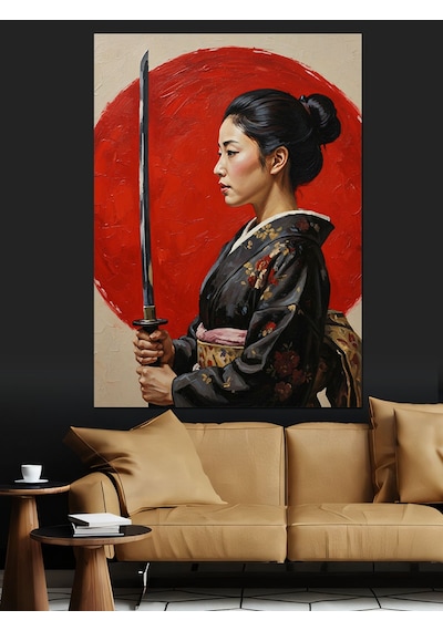 Kılıçlı Japon Kadın Savaşçı Dekoratif Kanvas - Mdf Ahşap Tablo