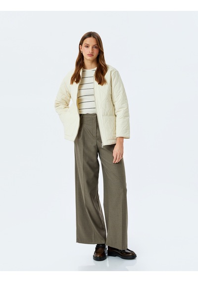 Koton Cepli Fermuarlı Oversize Kapitone Mont Ekru 5sak20037ew Ekru