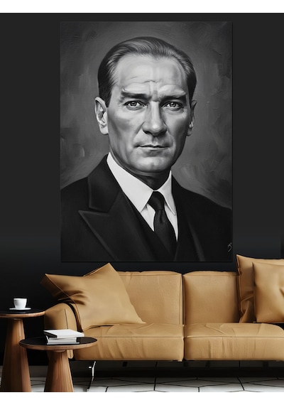 Ahşap Tablo Atatürk Siyah Beyaz Portre