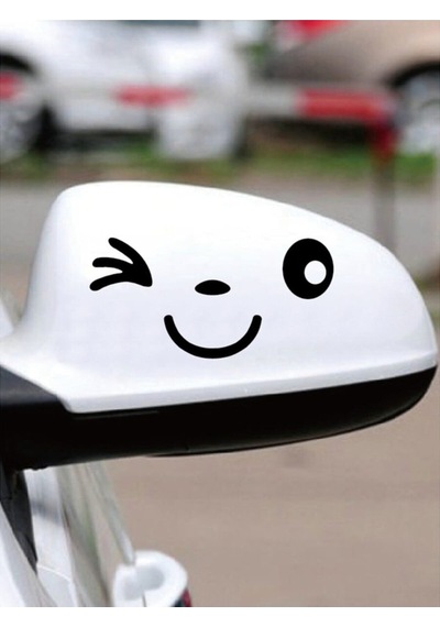 Sevimli Gülen İkonometre Oto Dikiz Aynası Sticker Beyaz 15 14 Cm