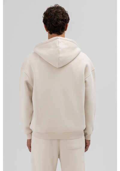 Vamos Basic Fermuarlı Oversize Kapüşonlu Sweatshirt Taş