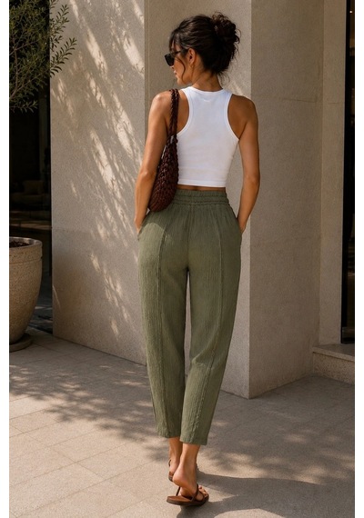 Bbbutikbasic Kadın Müslin Havuç Kesim Rahat Pantolon My3535 haki