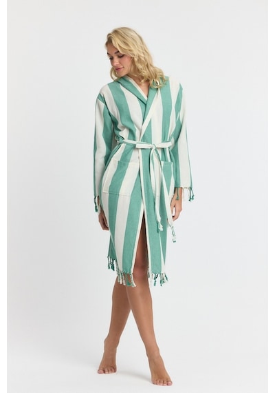 Mulberry Striped Peştemal Bornoz Banyo Ve Plaj Elbisesi Yeşil
