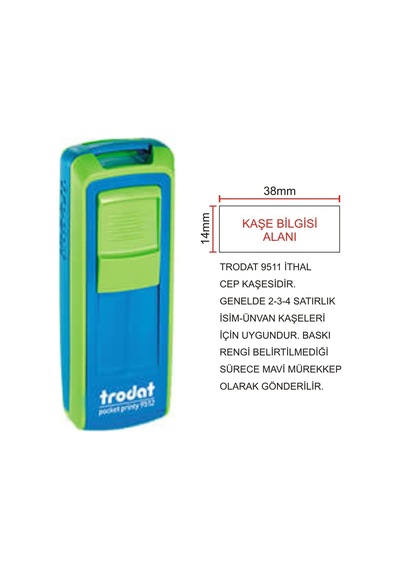 Trodat Cep Kaşe 9511 - Yeşil Makine - Mavi Mürekkep
