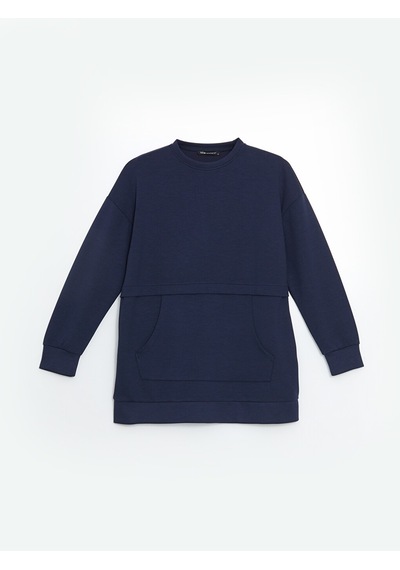 Lcw Modest Lacivert Bisiklet Yaka Oversize Kadın Sweatshirt Tunik