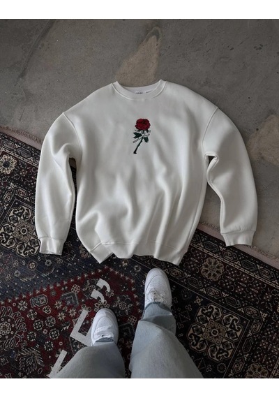 Barlashive Erkek 3 İplik Pamuklu Bisiklet Yaka Ön Ve Arka Baskılı Sweatshirt - Beyaz Çok Renkli