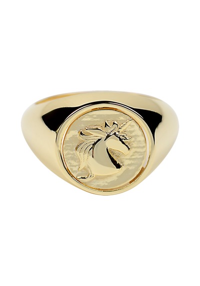 Küçük Parmak Yüzük Signed Ring Unicorn İfadeli -10385-g Gold