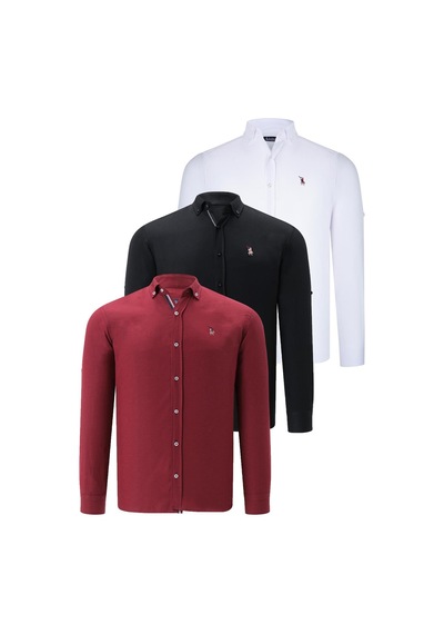 Üçlü Set G674 Dewberry Erkek Gömlek-siyah-beyaz-bordo Siyah-beyaz-bordo