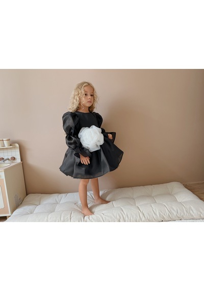 Linola Baby Kids Rose Siyah Şifon Kız Çocuk Parti Elbisesi Siyah