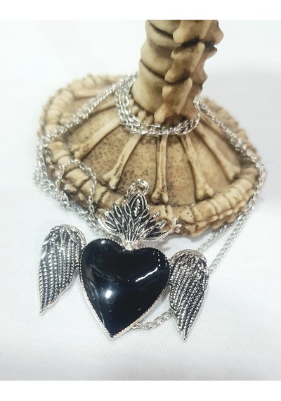 Black Heart Feathers Kolye Altın