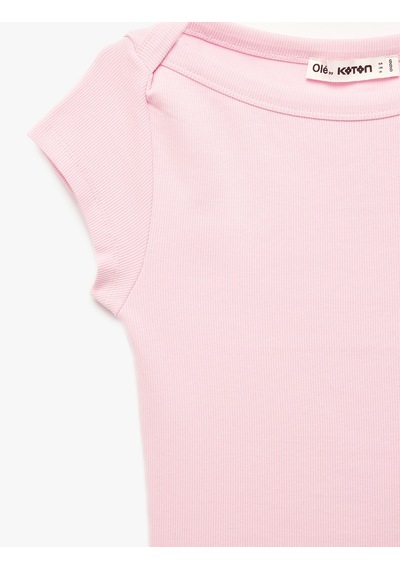 Koton Slim Fit Kısa Kollu Kayık Yaka Kaşkorse Pamuklu Tişört Pembe 6sal10685ık Gül
