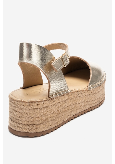 Luvishoes Viba Altın Hakiki Deri Kadın Hasır Dolgu Taban Sandalet Altın