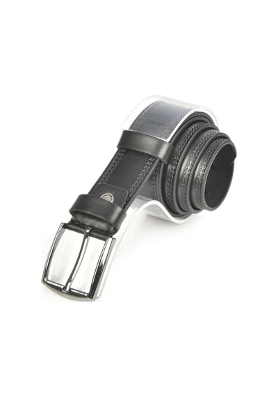 Deepsea Erkek Siyah 4 Cm Eninde Yanları Dikiş Nakışlı Mat Suni Deri Kemer 2402611 False
