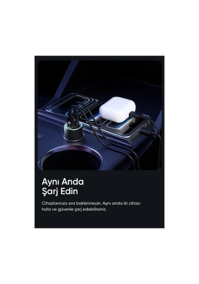 60w Pd Araç Şarj Cihazı, 3 Portlu Hızlı Şarj Özelliği