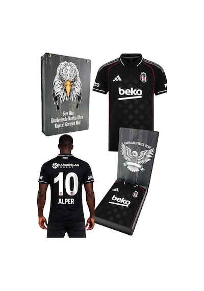Beşiktaş Lisanslı Adidas Forma Lazer Kutulu Kişiye Özel Forma Siyah-beyaz