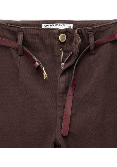 Koton Pamuklu Geniş Paça Kemerli Crop Pantolon - Wide Leg Jeans Kahverengi 7wal40008mw Kahve