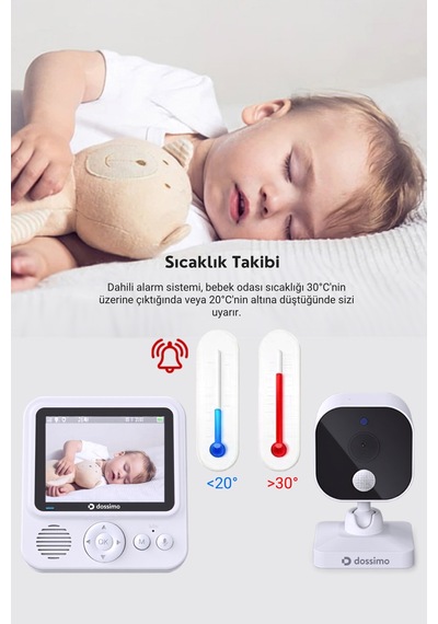Dossimo Akıllı Bebek Kamerası Hd 360 Dönebilen Ninni, Hareket Algılama, Gece Görüş, Telsiz Modu Ds-01 Beyaz