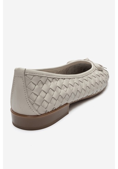 Luvi Shoes Garen Krem Örgü Hakiki Deri Fiyonklu Kadın Babet Ayakkabı