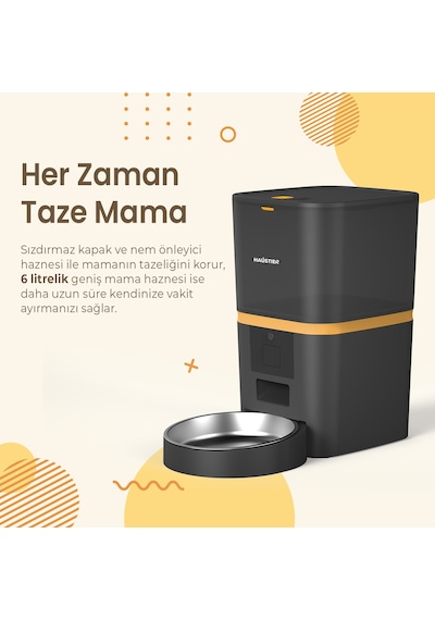 Haustier Qq003 Siyah Akıllı Kedi Köpek Otomatik Mama Kabı, Tuya App-wifi Uzaktan Kontrol, 6lt Hazne