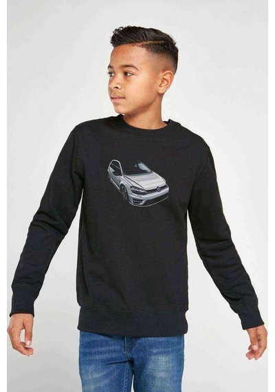 Tshirthane Vw Golf R Baskılı Unisex Çocuk Siyah Sweatshirt Siyah