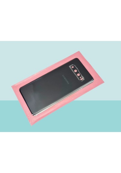 Tkgz - Samsung Galaxy Uyumlu S10 Arka Kapak Batarya Kapağı Cam Full Lensli - Siyah Çok Renkli