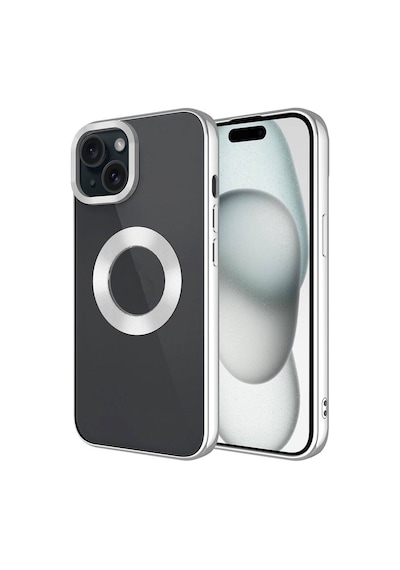 Zore İphone 15 Uyumlu Tek Kamera Çerçeveli Logo Gösteren Nvth Omega Kılıf-gümüş