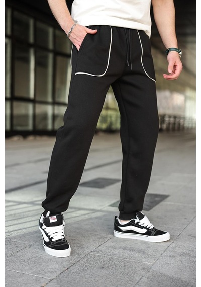 Madmext Siyah Şerit Detaylı Jogger Eşofman Altı E6581 Siyah