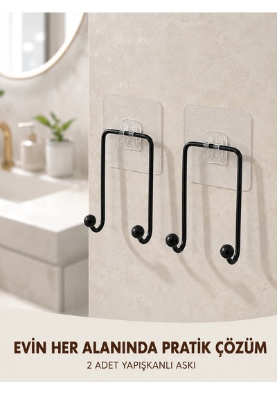 Mey İthalat 2'li Yapışkanlı Duvar Askısı Mutfak Banyo Ve Ev İçin Askılık Çok Renkli