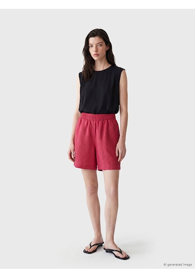 Lcw Comfort Fuşya Beli Lastikli %100 Keten Kadın Şort