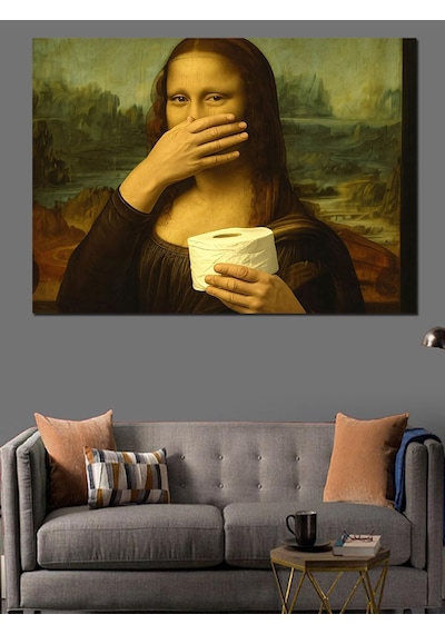Tuvalet Kağıdı Ve Mona Lisa Dekoratif Kanvas - Mdf Ahşap Tablo