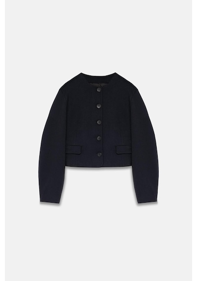 Kadın Lacivert Balon Kol Crop Blazer Lacivert