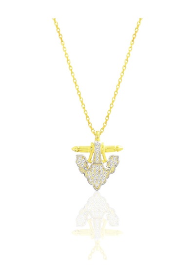 Gümüş Altın Yaldızlı Zirkon Taşlı Fleur De Lis Zambak Kolye Barcode Gümüş - Rose Gold